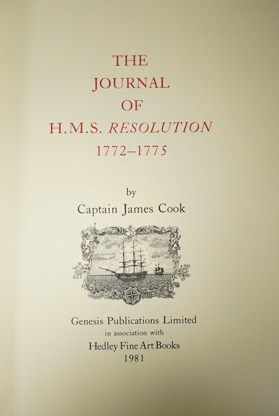 Cook, James - The Journal of H.M.S. Resolution, 1772-1775. Limited Edition (of 500 numbered copies). coloured and mounted frontis., 12 plates (some coloured and mounted), num. text illus.; publisher's gilt ruled three qu